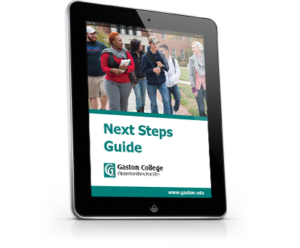 iPad image featuring Gaston College's Next Steps Guide - Download Now