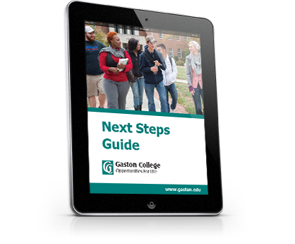 iPad image featuring Gaston College's Next Steps Guide - Download Now