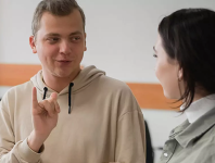 Student learning sign language