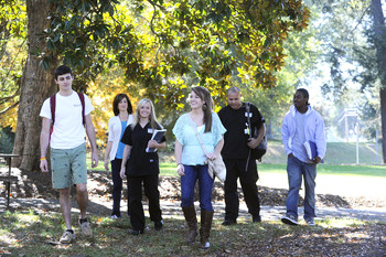 LC students walking on campus