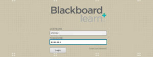 Blackboard Login Screen showing username and password of online2