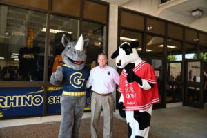 Gaston and Chick-fil-A Mascots with Dr. Hauser